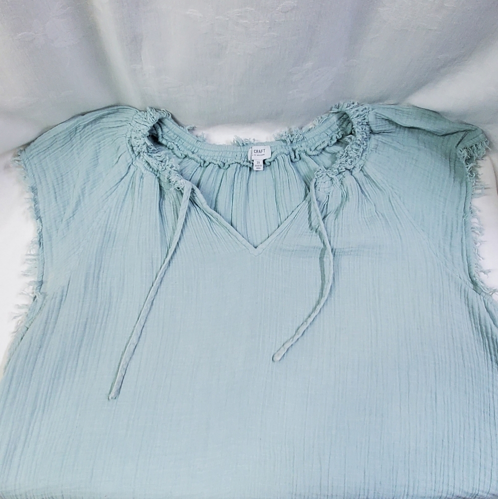 True Craft Women's Green Boho Festival Fringe Trim Pullover Top 2XL